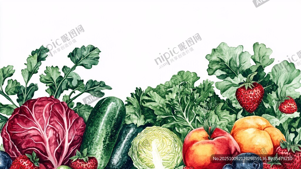 多彩新鮮蔬果水彩插畫