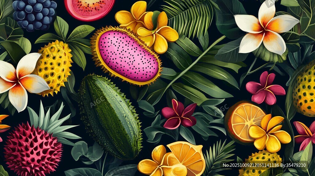 熱帶水果花卉繽紛圖案