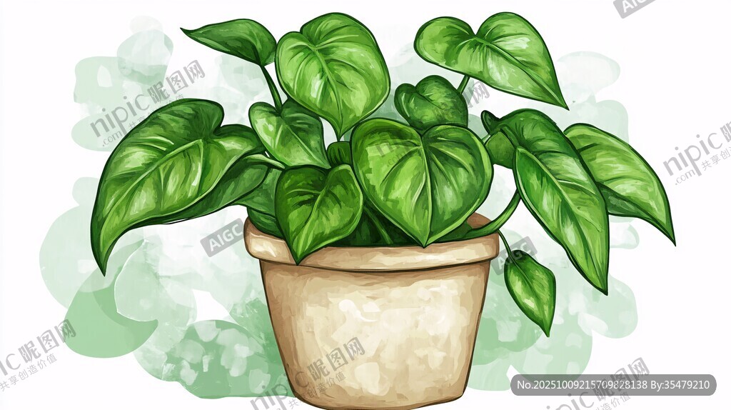 手繪綠植盆栽插畫