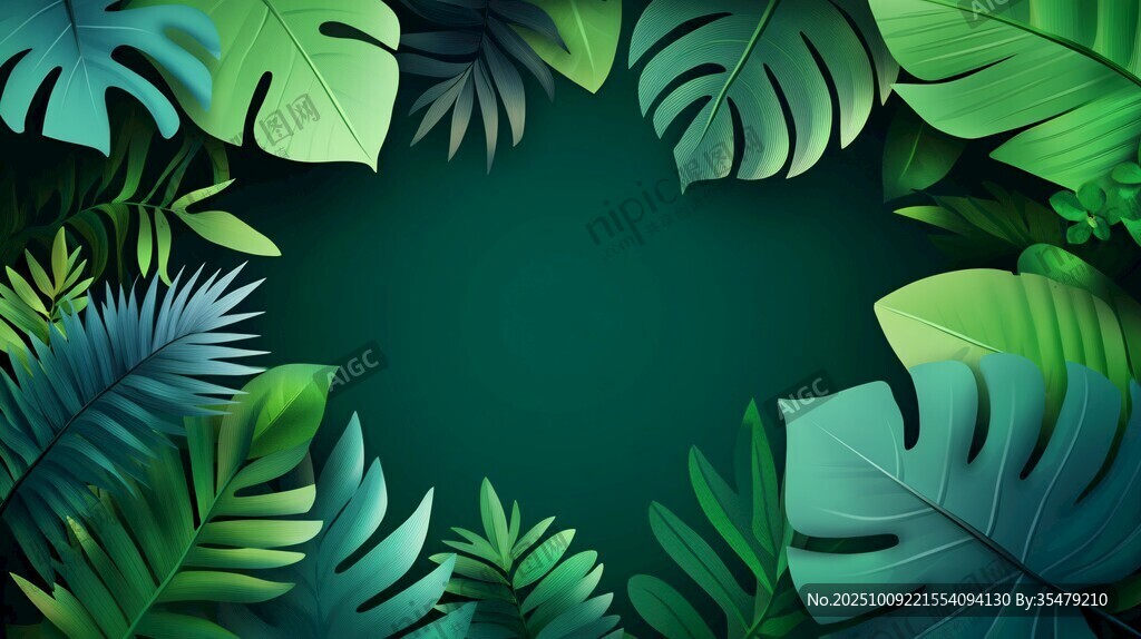 熱帶綠葉邊框背景圖