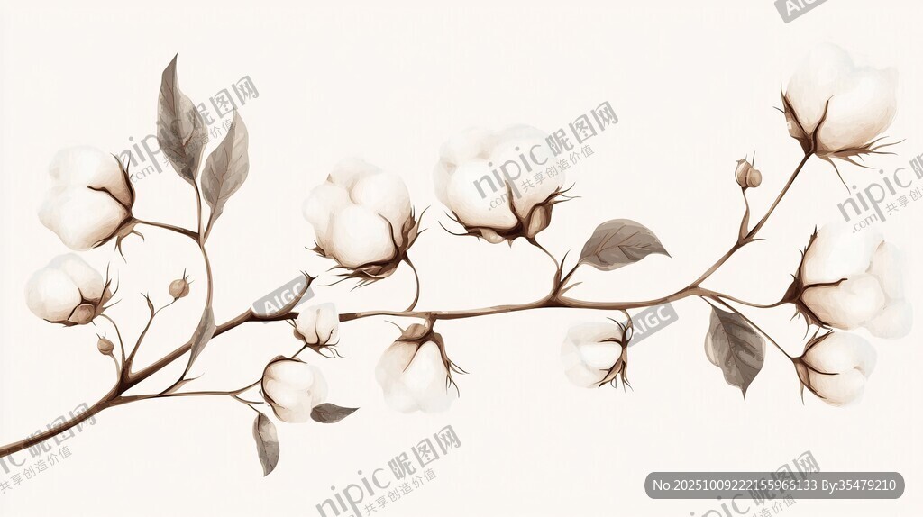 白色棉花枝插畫