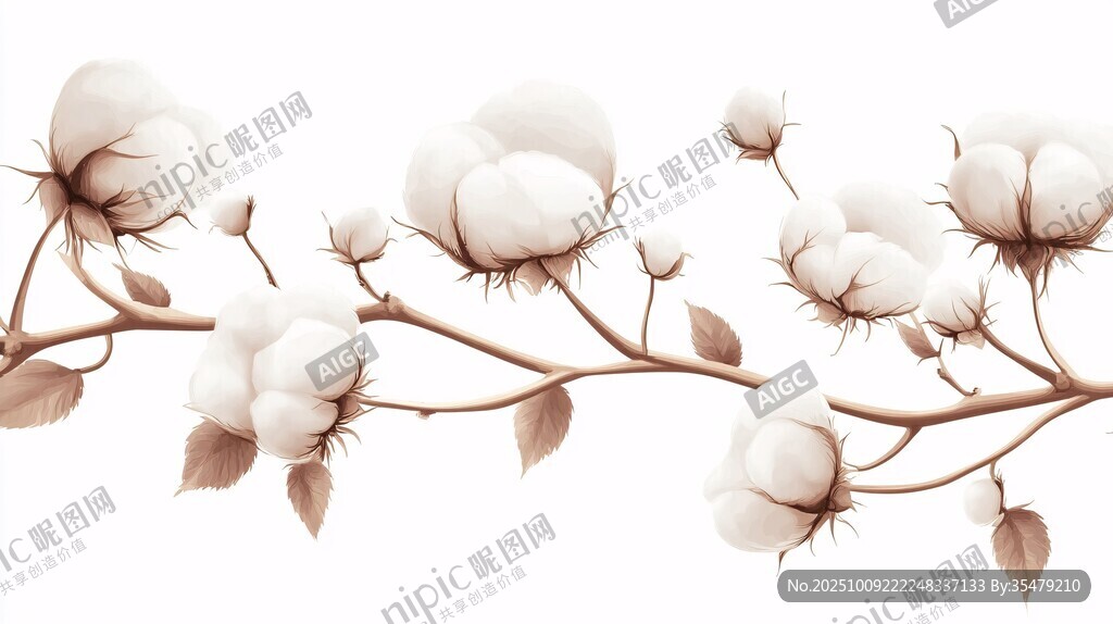 白色棉花枝插畫圖案