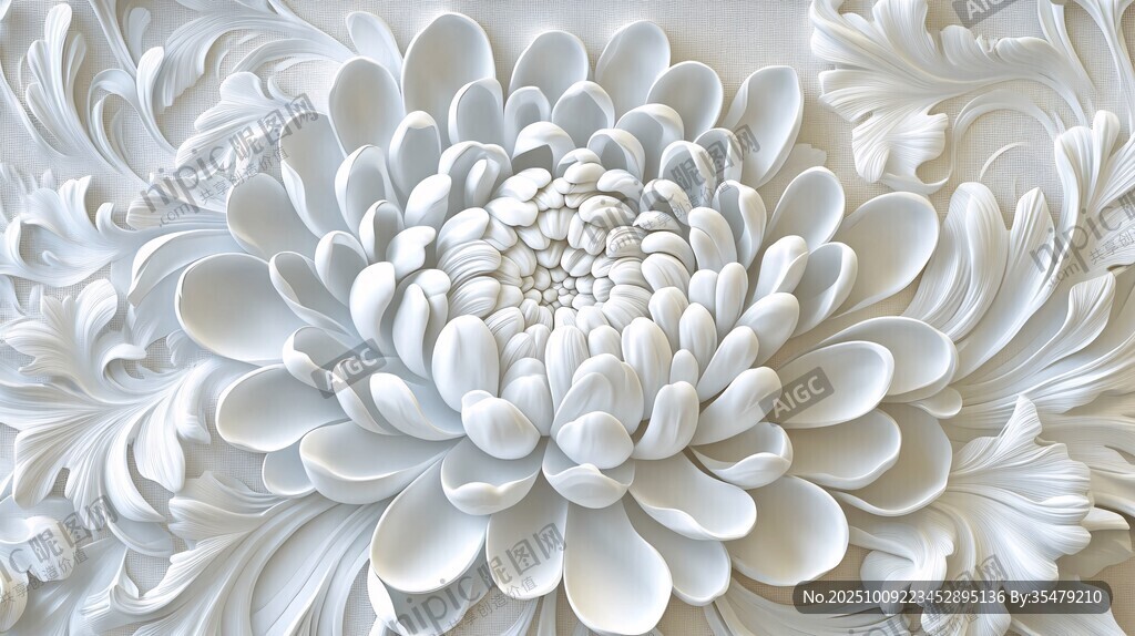 白色浮雕菊花藝術(shù)圖案
