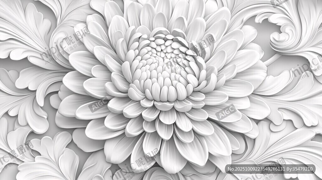 白色浮雕菊花裝飾圖案
