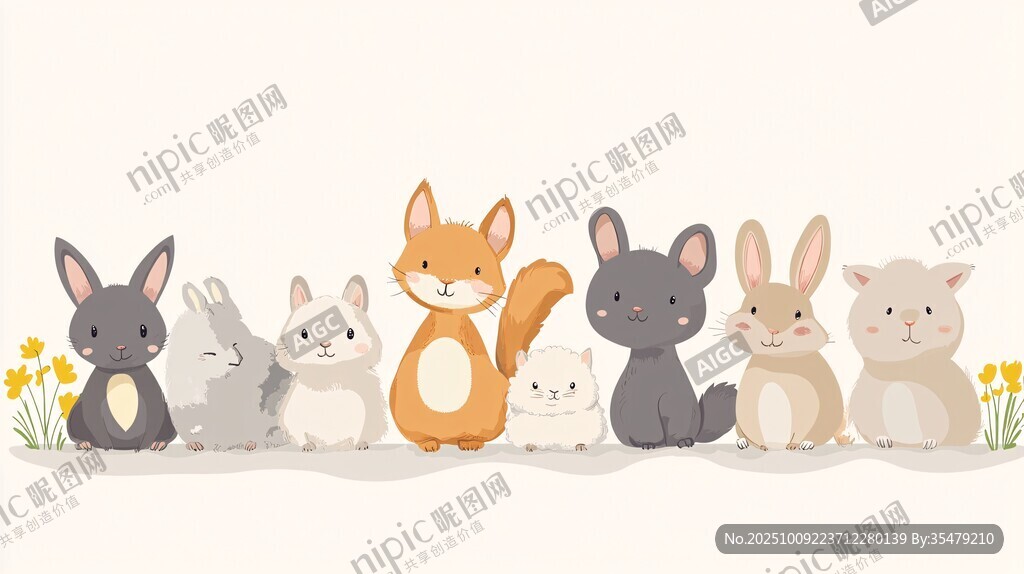 可愛小動物排成一排