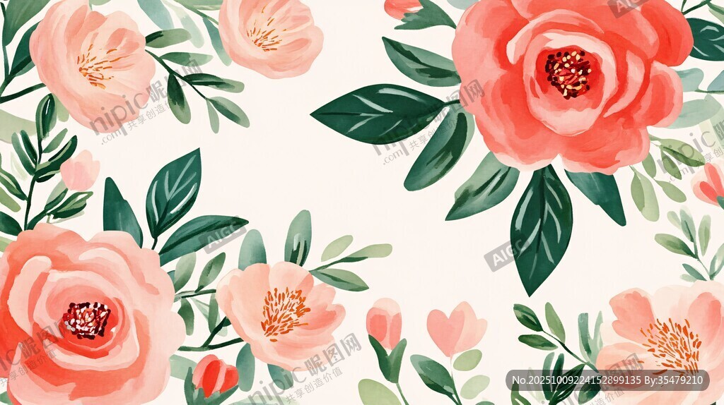 粉色花卉插畫背景圖案