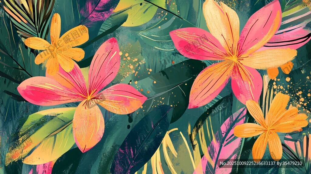熱帶花卉插畫中的絢爛色彩