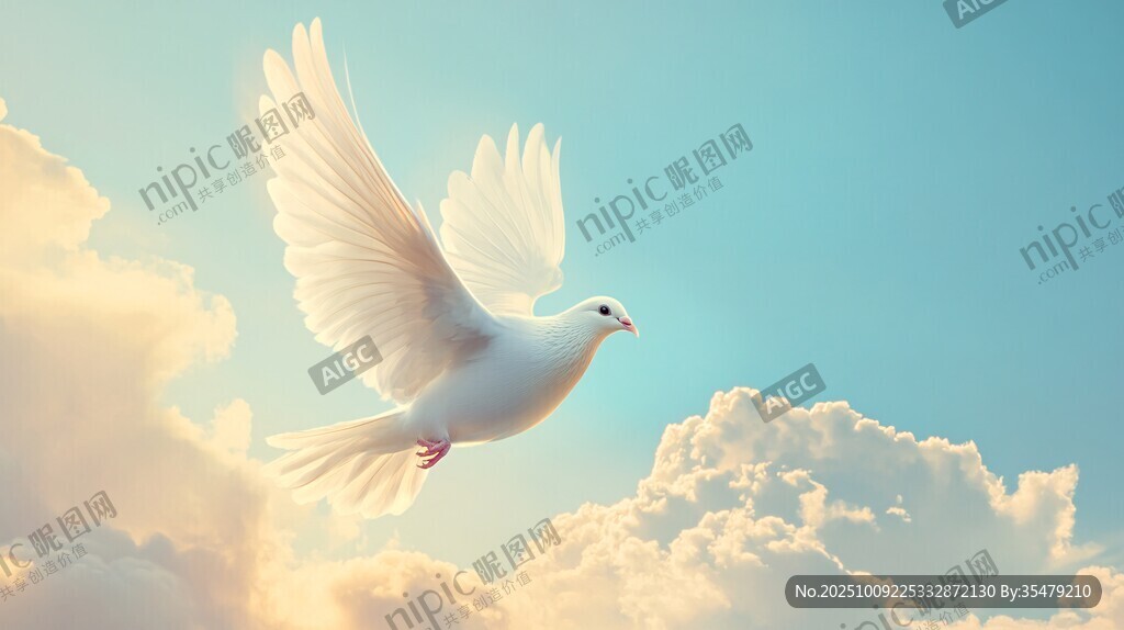 白鴿翱翔于云海藍天間