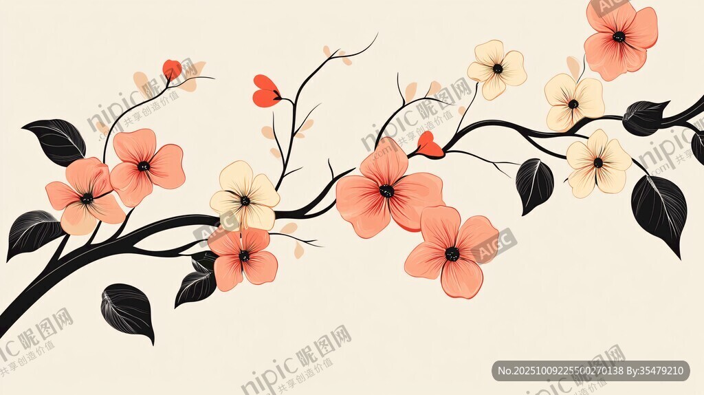 手繪花枝插畫