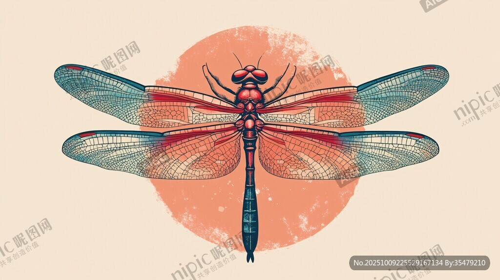 復(fù)古風(fēng)格紅底蜻蜓插畫(huà)