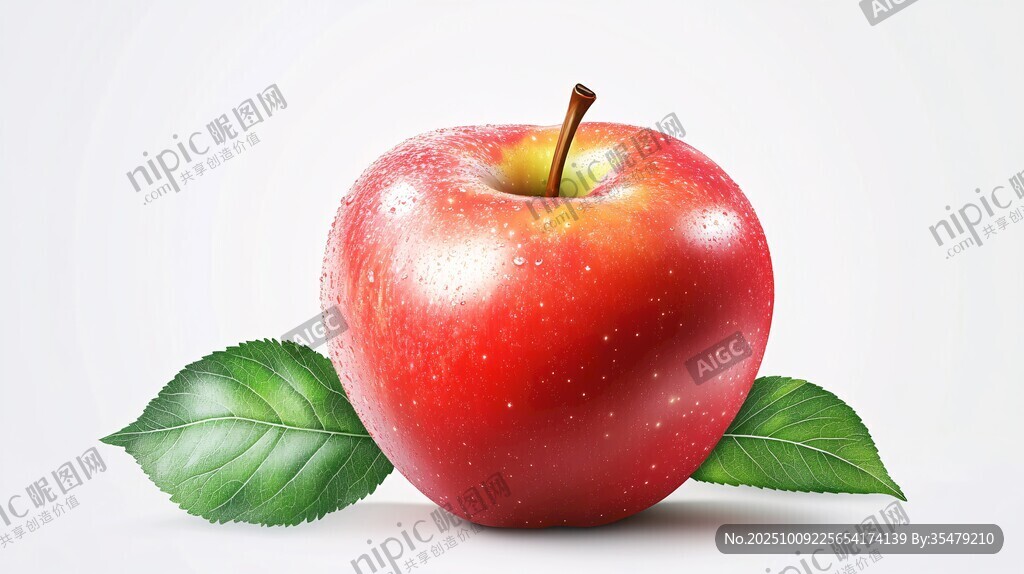 紅亮蘋果帶綠葉顯鮮嫩