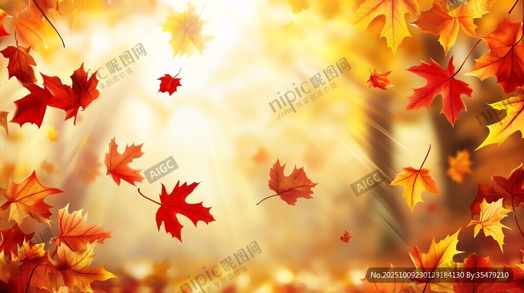 秋景 飄落的絢爛楓葉