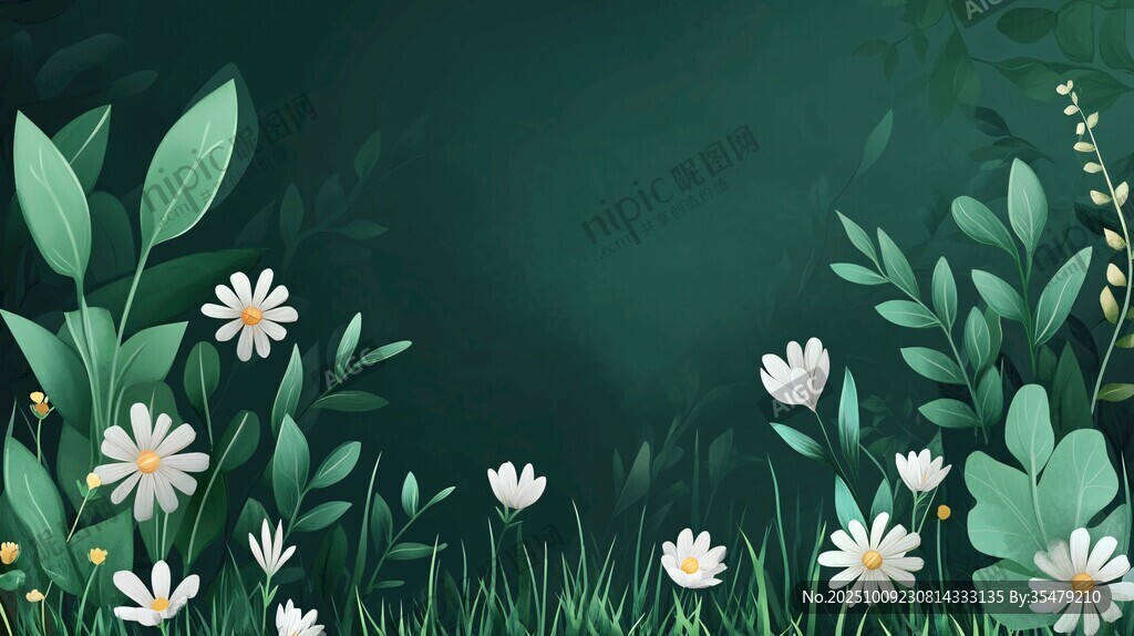 清新綠植小花背景圖