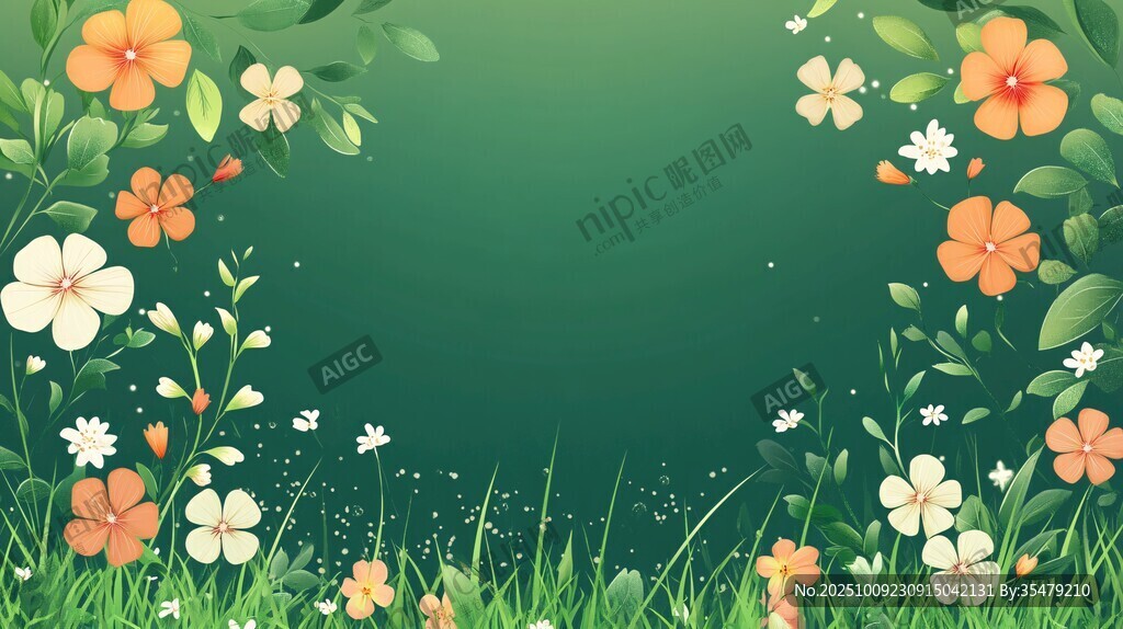 綠色花卉邊框背景圖