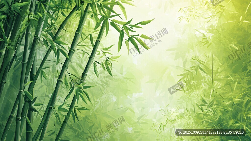 陽光照耀下的翠綠竹林