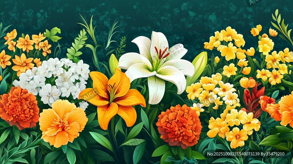 繽紛花卉組成的美麗花景