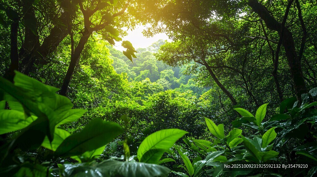 陽光照耀下的茂密森林