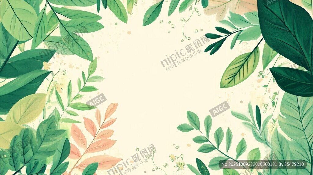 清新綠葉環(huán)繞的自然邊框