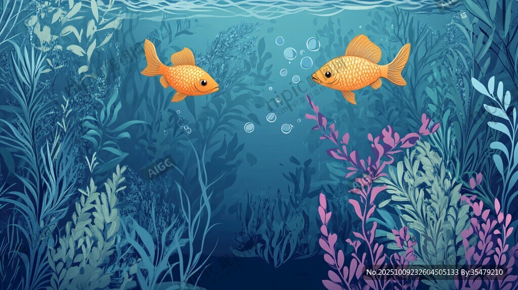 海底金魚悠游于水草間