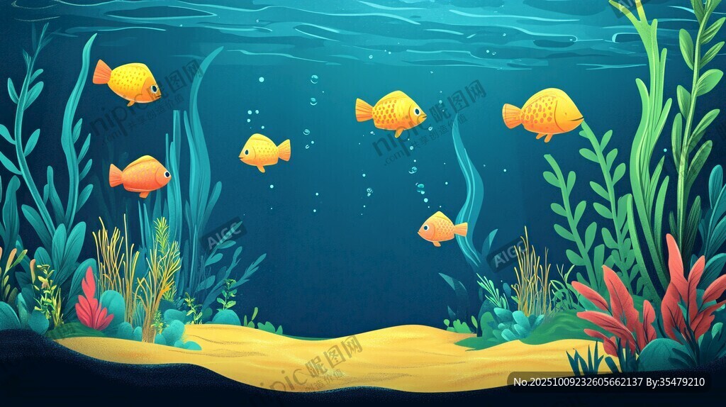 海底魚群與多彩水草景觀