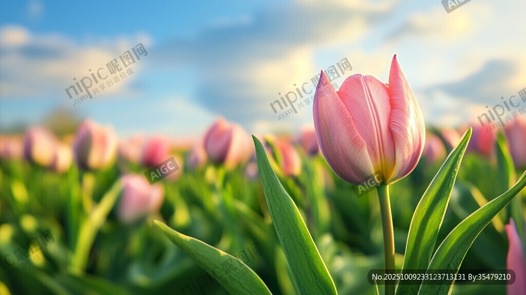 春日粉郁金香花海美景