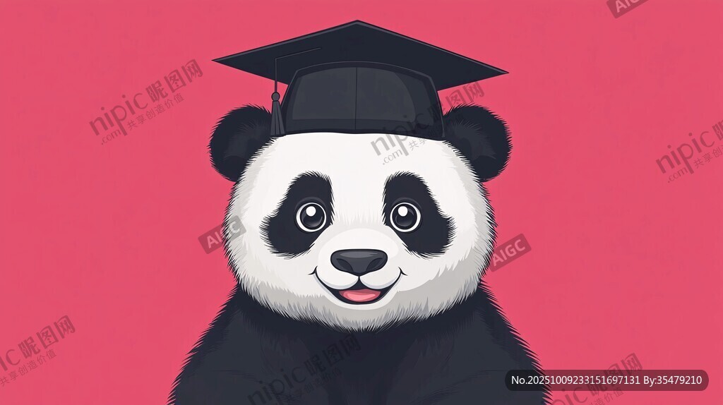 戴學(xué)士帽的可愛熊貓