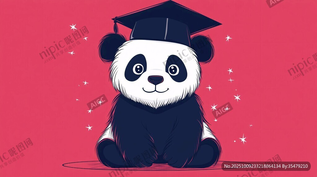 戴學士帽的可愛熊貓