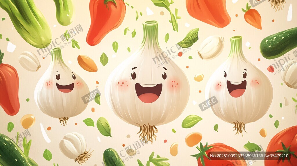 可愛(ài)大蒜與多彩蔬菜插畫(huà)