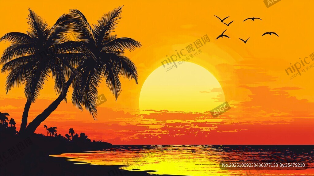 熱帶海濱日落美景
