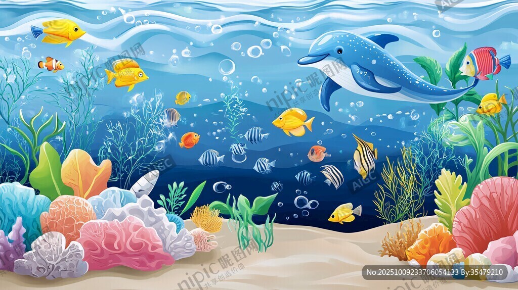 海底夢幻世界 海豚與魚群