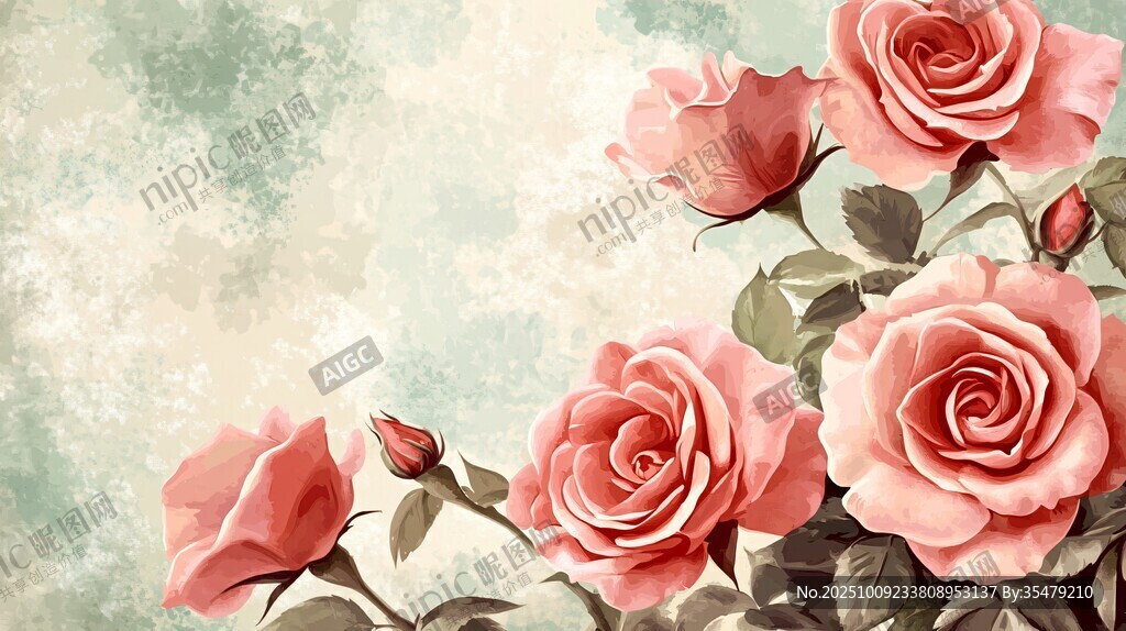 復(fù)古風(fēng)粉色玫瑰花卉圖