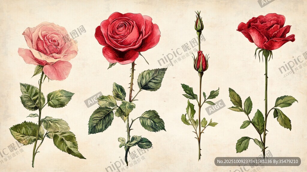 復(fù)古風(fēng)玫瑰花卉插畫(huà)展示