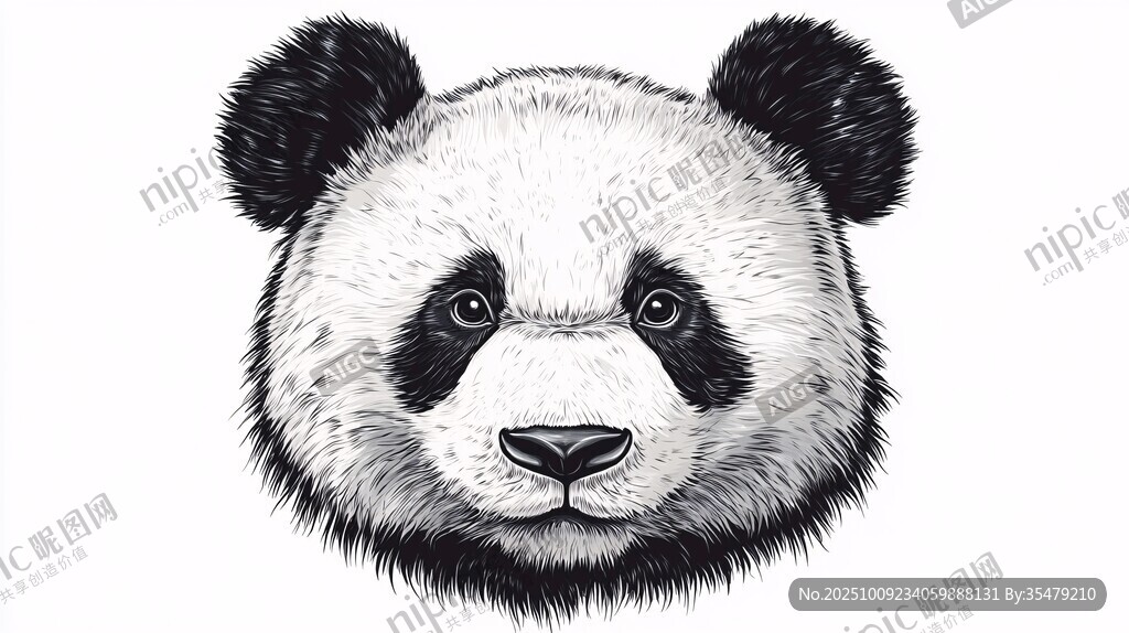 黑白熊貓頭像插畫