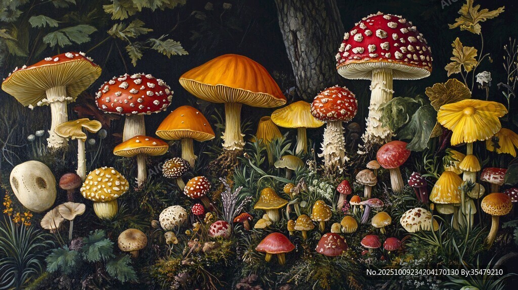 夢(mèng)幻森林中的多彩蘑菇世界