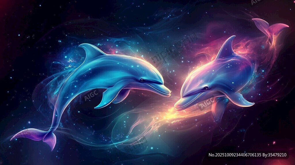 夢(mèng)幻雙海豚在星空下共舞