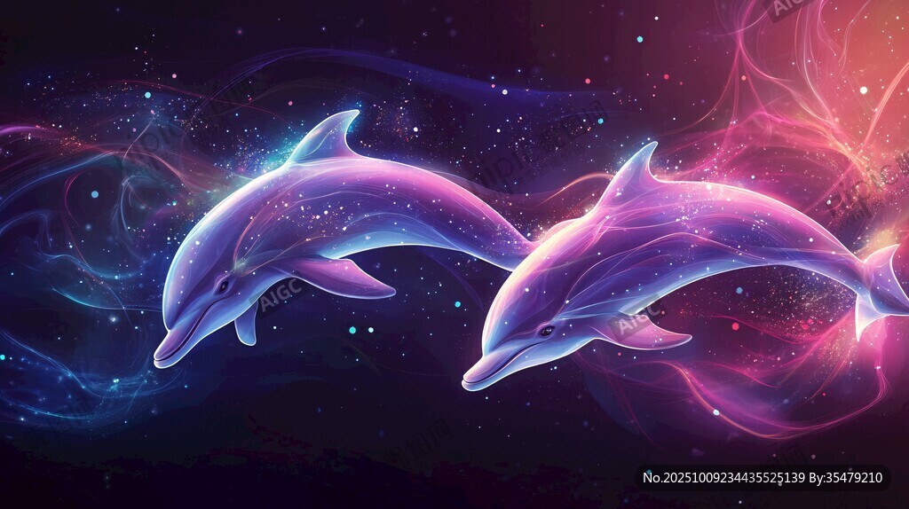 夢(mèng)幻雙海豚暢游璀璨星空