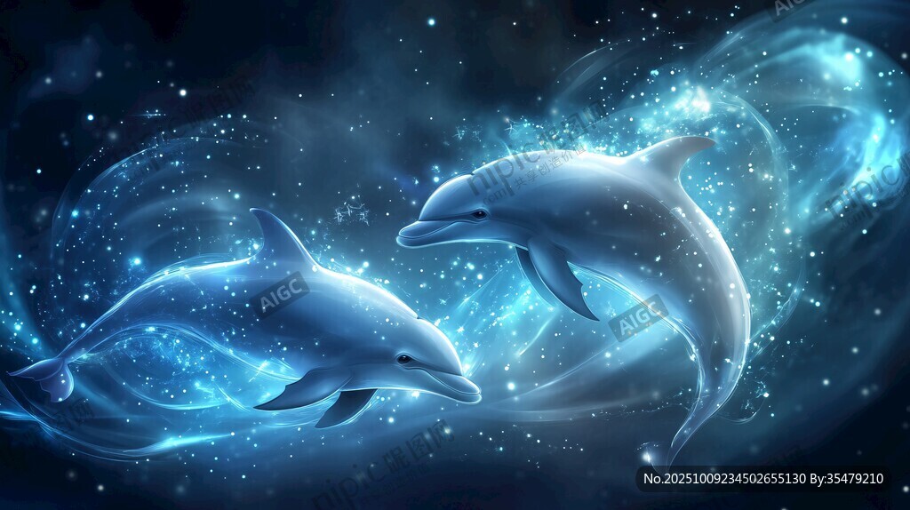 夢(mèng)幻雙海豚暢游星空世界