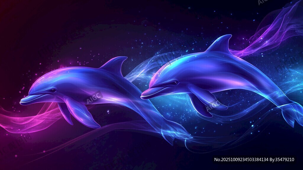 夢(mèng)幻雙海豚暢游絢麗宇宙