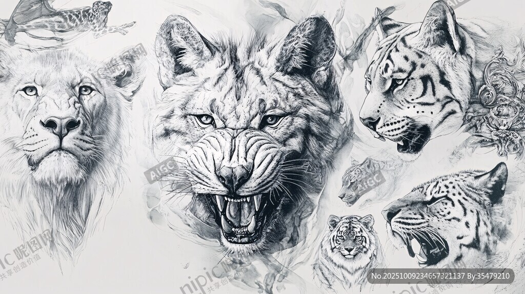 素描猛獸群像