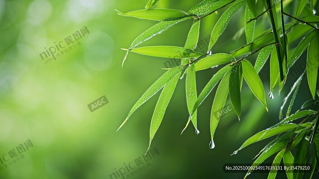 帶露竹葉的清新綠意