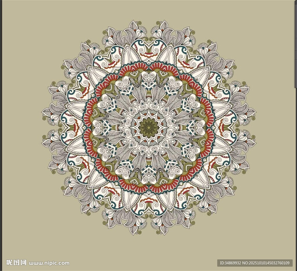 精美圓形曼陀羅花紋圖案