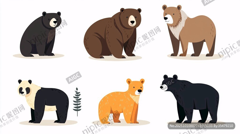 多種熊類動物插畫集合