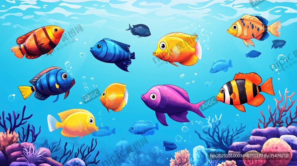 繽紛海底魚群暢游珊瑚間