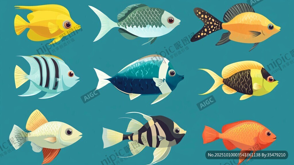 多彩魚類插畫集合