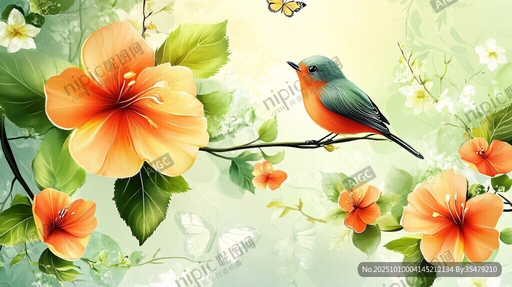 花鳥相依的清新自然圖景