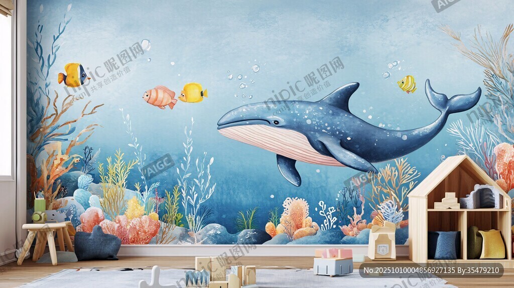 夢幻海底主題兒童房壁畫