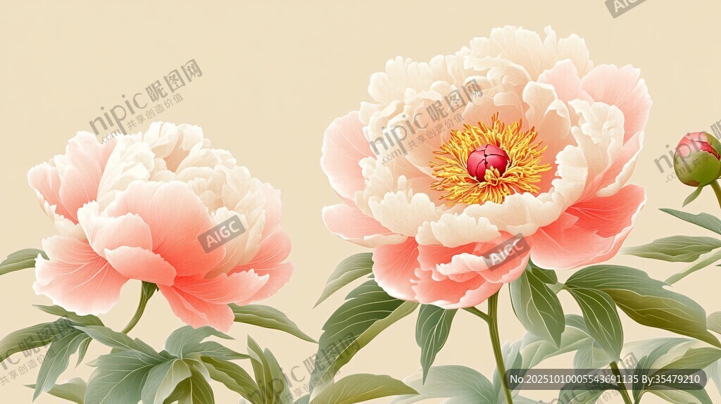 兩朵盛開的柔美粉色牡丹