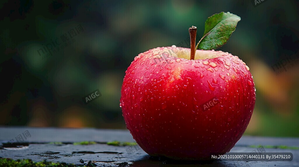 紅蘋果帶水珠清新誘人