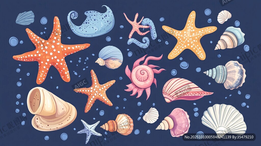 繽紛海洋貝殼與海星插畫(huà)