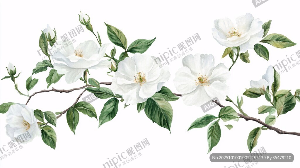 白色花卉枝葉裝飾圖案